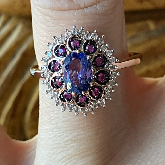 Natural Tanzanite Pink Sapphire Sterling Silver Ring Size 7